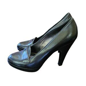 Prada Black Leather Platform Loafers High-Heel Pumps Womens Shoes Size 39.5